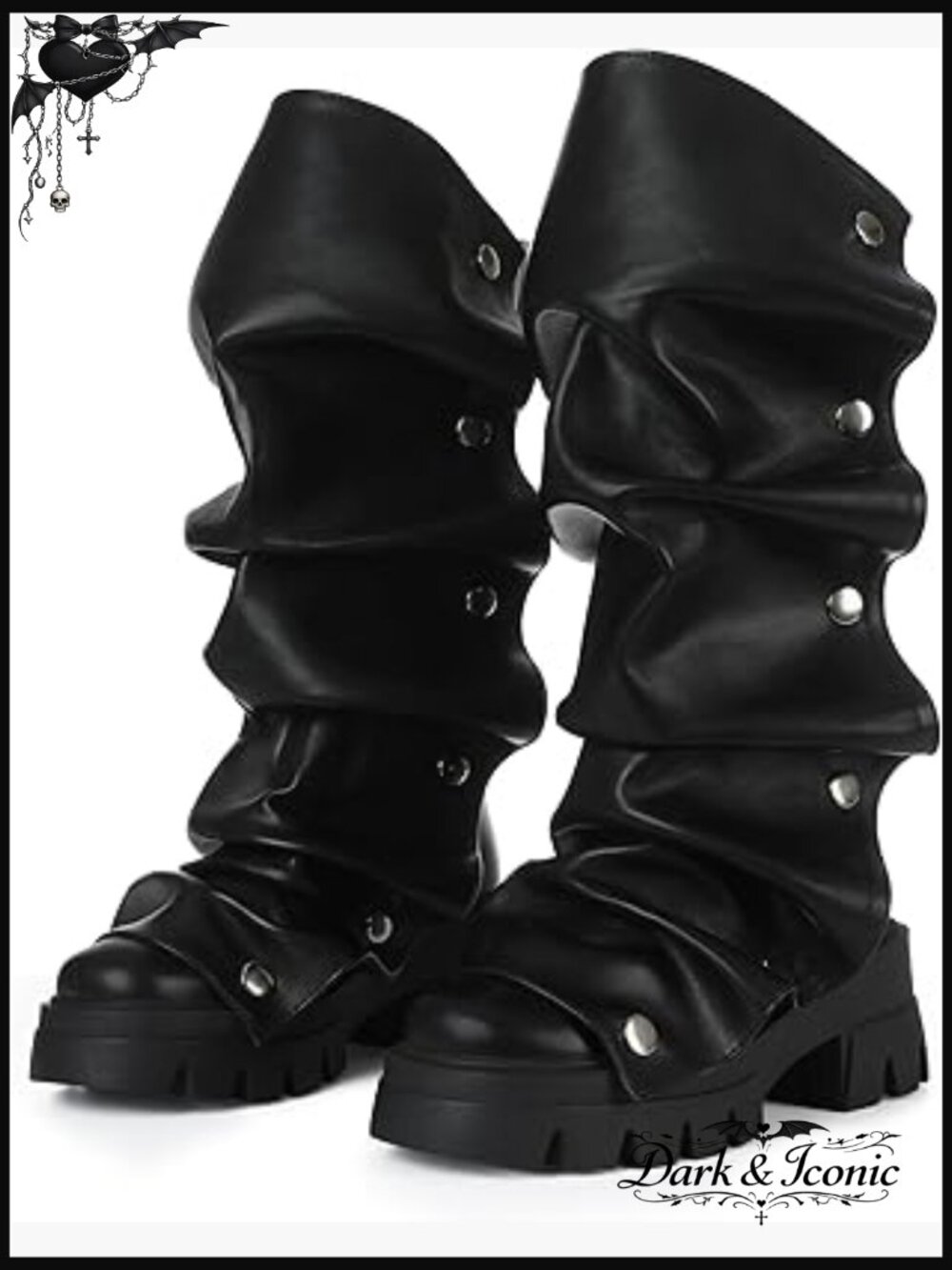 Slouchy Fold Over Mid Calf Boots with Chunky Heel and Platform